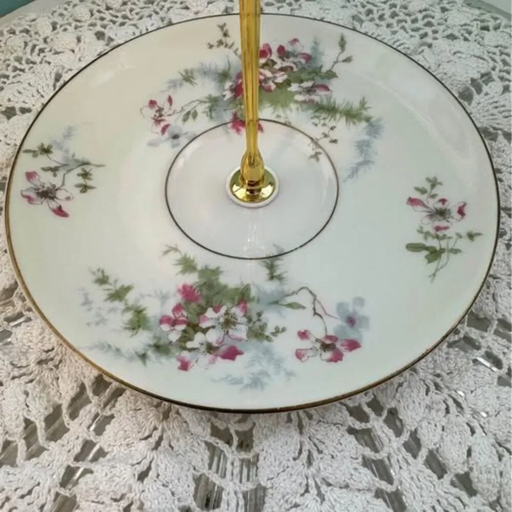 Two-Tier Decorative Theodore Haviland Apple Blossom Pattern Tea Cup Jewelry Tray